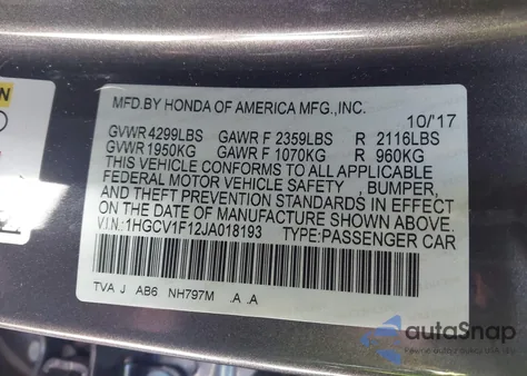 2018 Honda Accord Lx from USA, damaged, VIN 1HGCV1F12JA018193